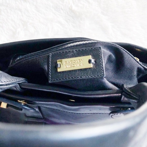 Badgley Mischka Leather Satchel Gold Buckles and Detailing - Picture 5 of 8